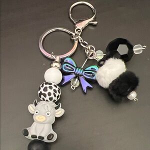 Cow Keychain with Black and White Beads